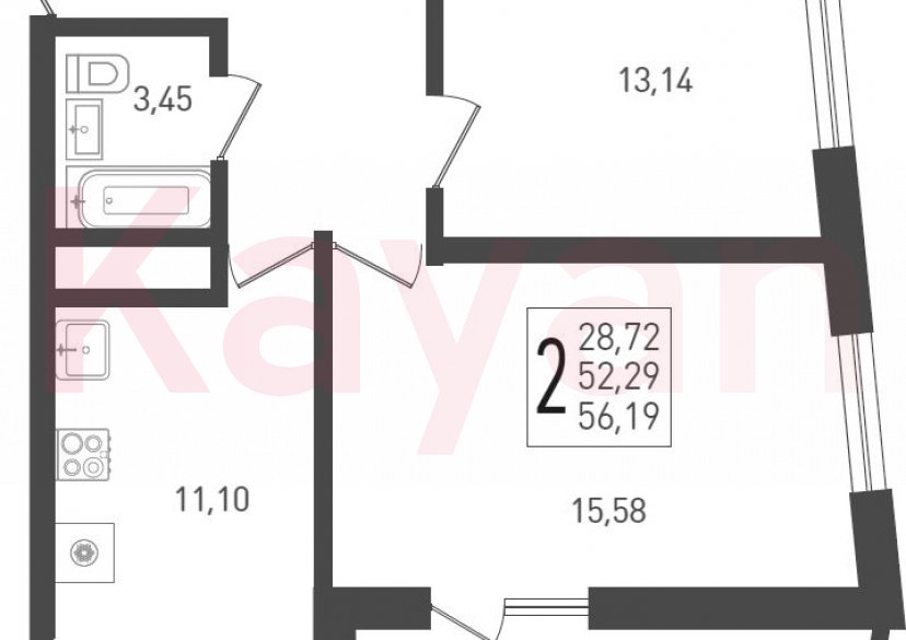 Продажа 2-комн. квартиры, 52.29 кв.м фото 0