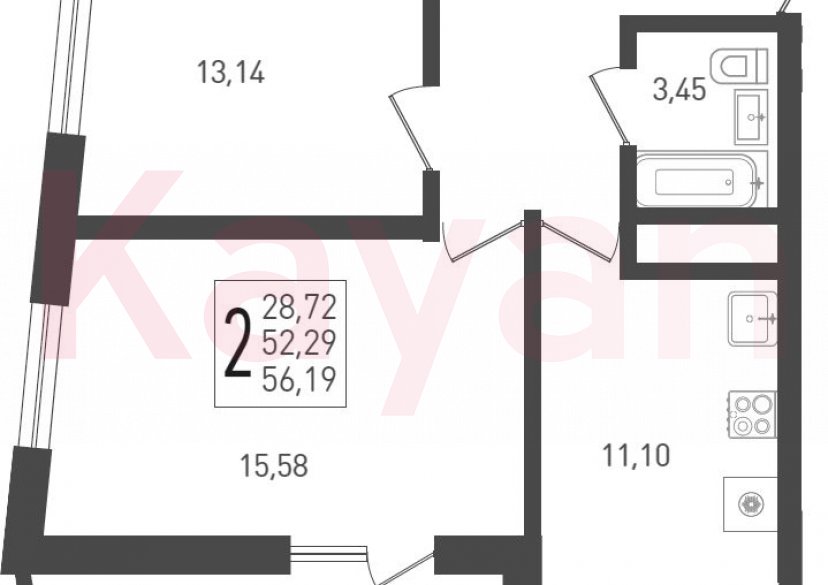 Продажа 2-комн. квартиры, 52.29 кв.м фото 0