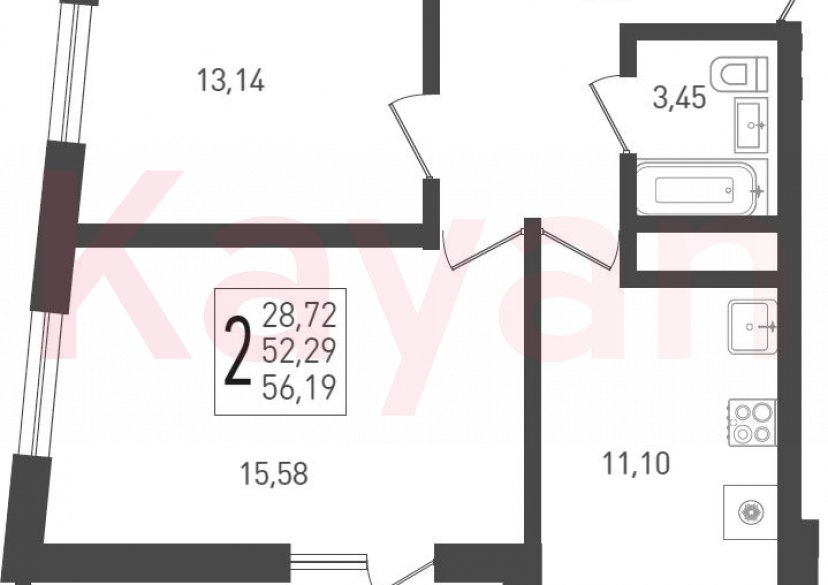 Продажа 2-комн. квартиры, 52.29 кв.м фото 0