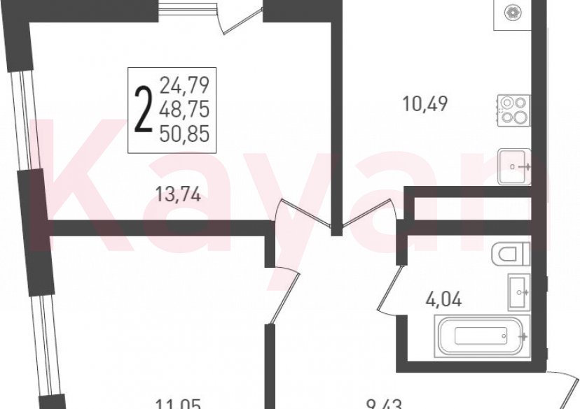 Продажа 2-комн. квартиры, 48.75 кв.м фото 0