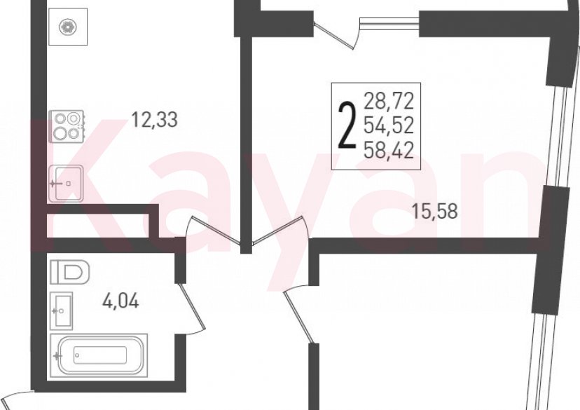 Продажа 2-комн. квартиры, 54.52 кв.м фото 0