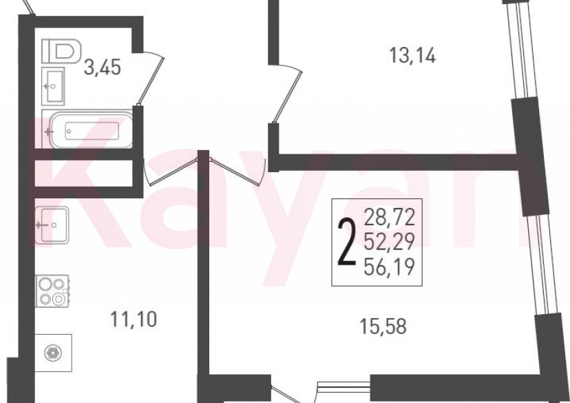 Продажа 2-комн. квартиры, 52.29 кв.м фото 0