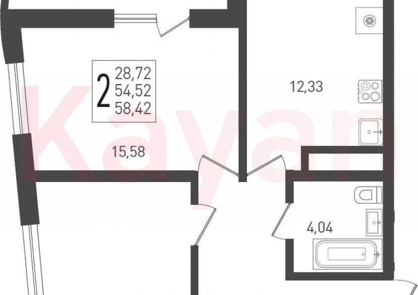 Продажа 2-комн. квартиры, 54.52 кв.м фото 0