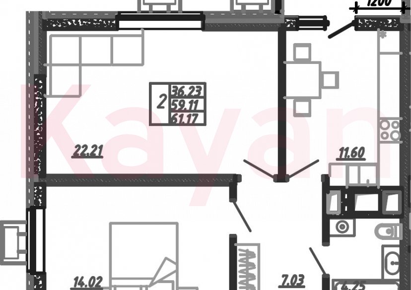 Продажа 2-комн. квартиры, 61.03 кв.м фото 0