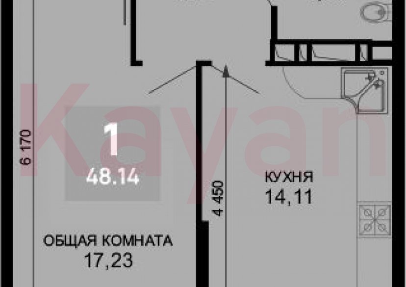 Продажа 1-комн. квартиры, 44.48 кв.м фото 0