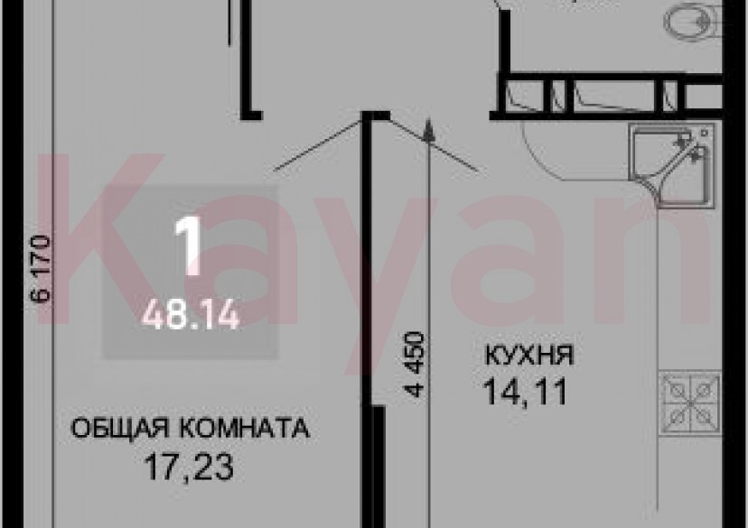 Продажа 1-комн. квартиры, 44.48 кв.м фото 0