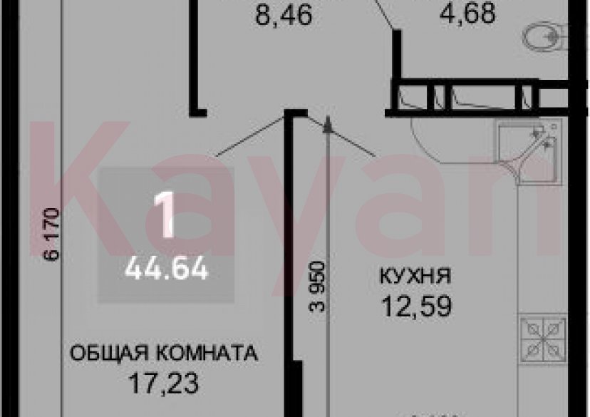 Продажа 1-комн. квартиры, 42.96 кв.м фото 0