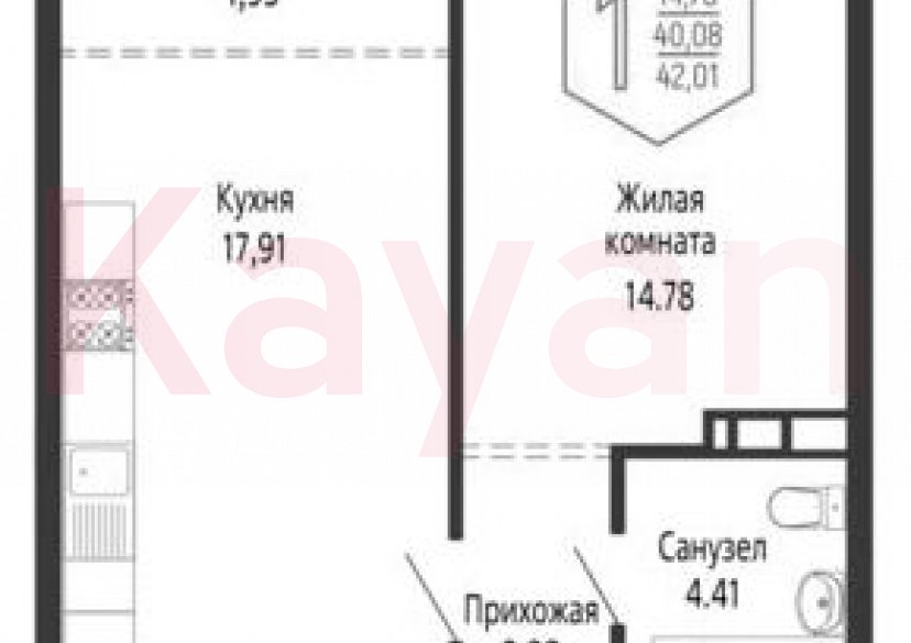 Продажа 1-комн. квартиры, 40.08 кв.м фото 0