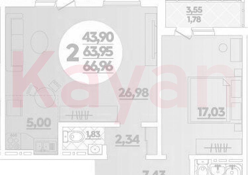 Продажа 2-комн. квартиры, 63.95 кв.м фото 0