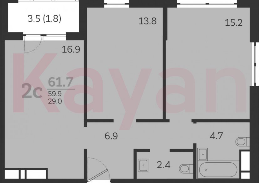 Продажа 3-комн. квартиры, 59.9 кв.м фото 0