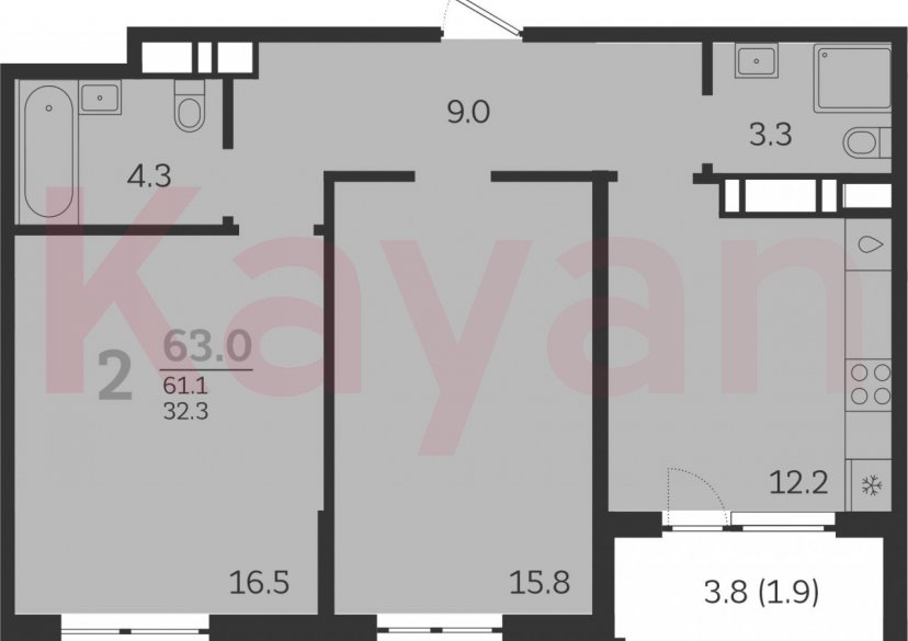 Продажа 2-комн. квартиры, 61.1 кв.м фото 0