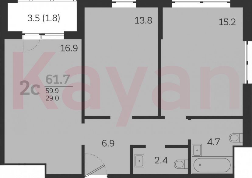 Продажа 3-комн. квартиры, 59.9 кв.м фото 0