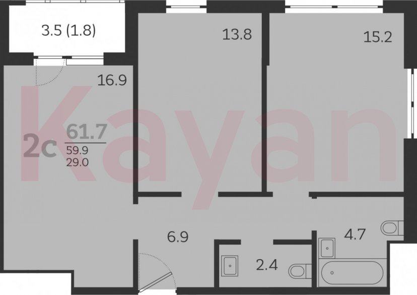 Продажа 3-комн. квартиры, 59.9 кв.м фото 0