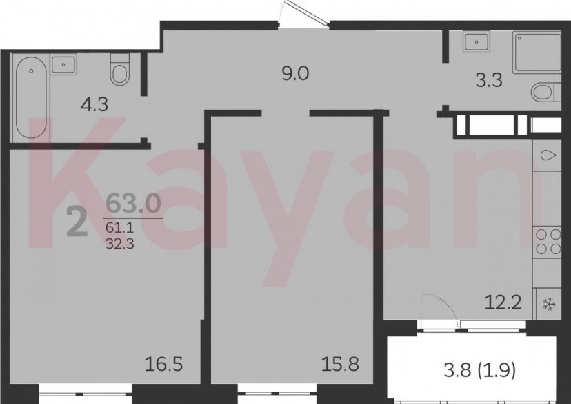 Продажа 2-комн. квартиры, 61.1 кв.м фото 0