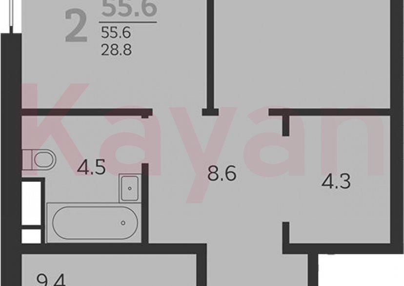 Продажа 2-комн. квартиры, 55.6 кв.м фото 0