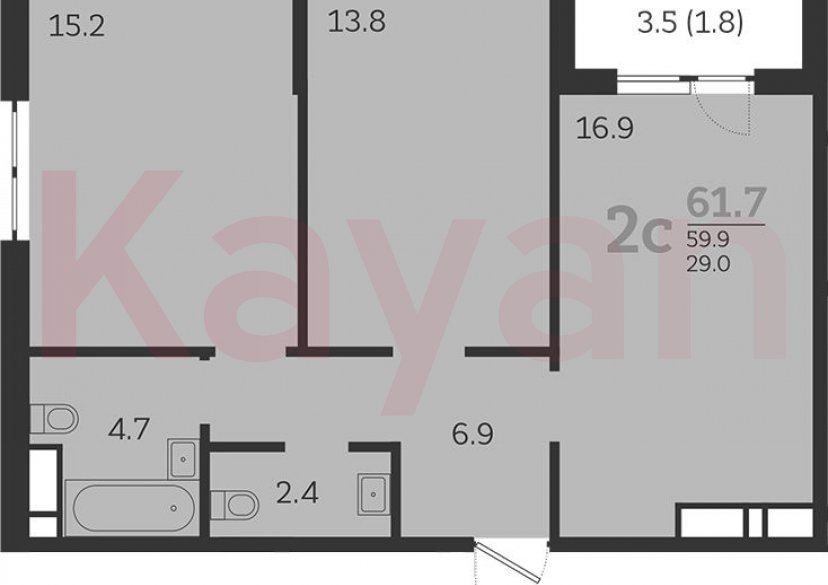 Продажа 3-комн. квартиры, 59.9 кв.м фото 0