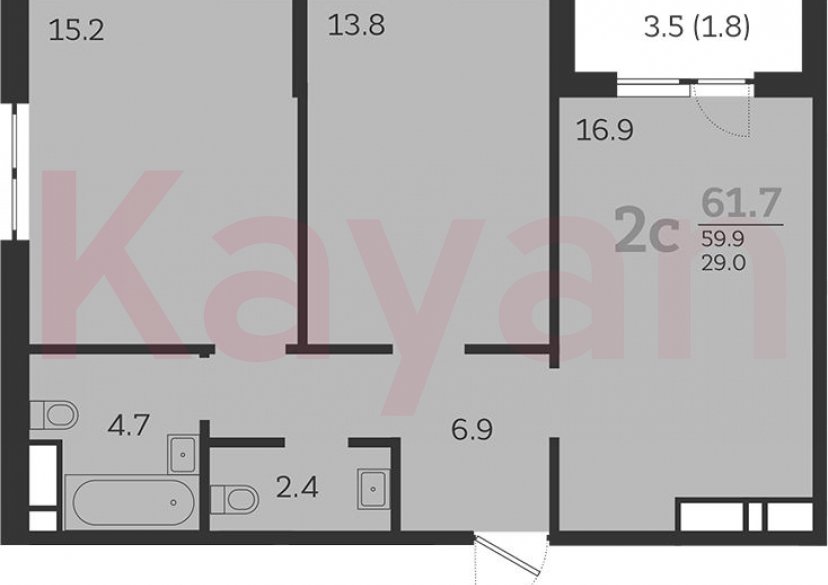 Продажа 3-комн. квартиры, 59.9 кв.м фото 0