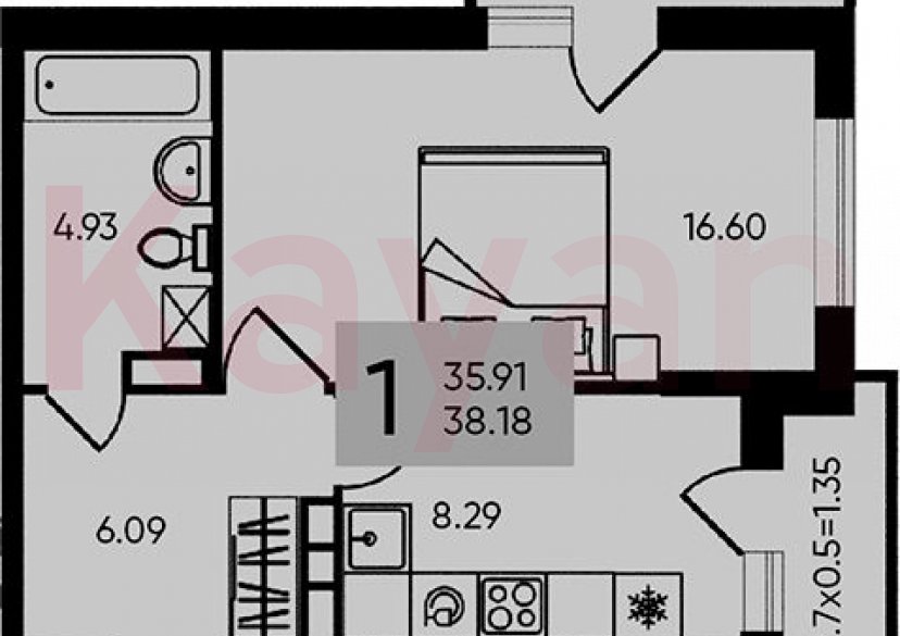 Продажа 1-комн. квартиры, 35.91 кв.м фото 0