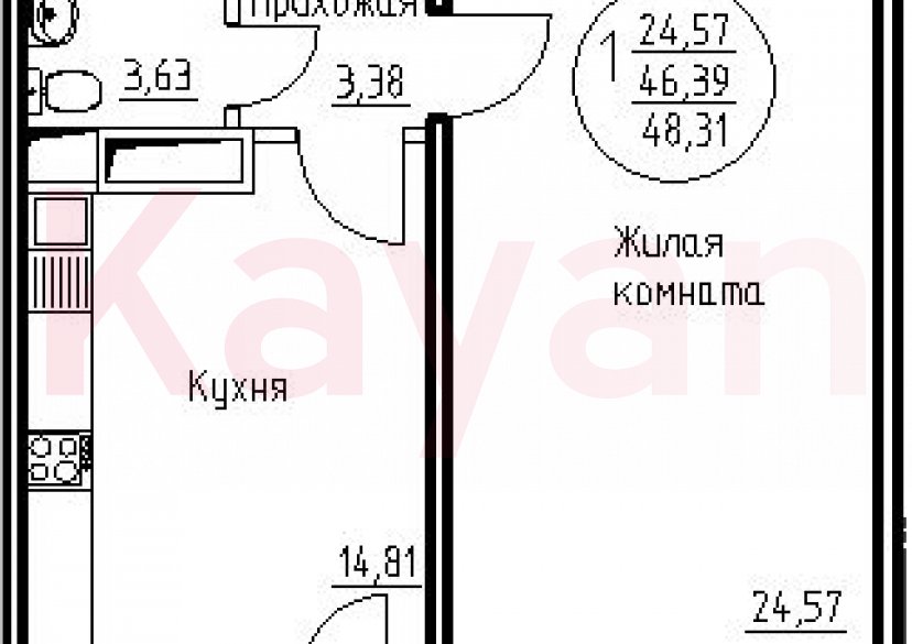 Продажа 1-комн. квартиры, 46.39 кв.м фото 0