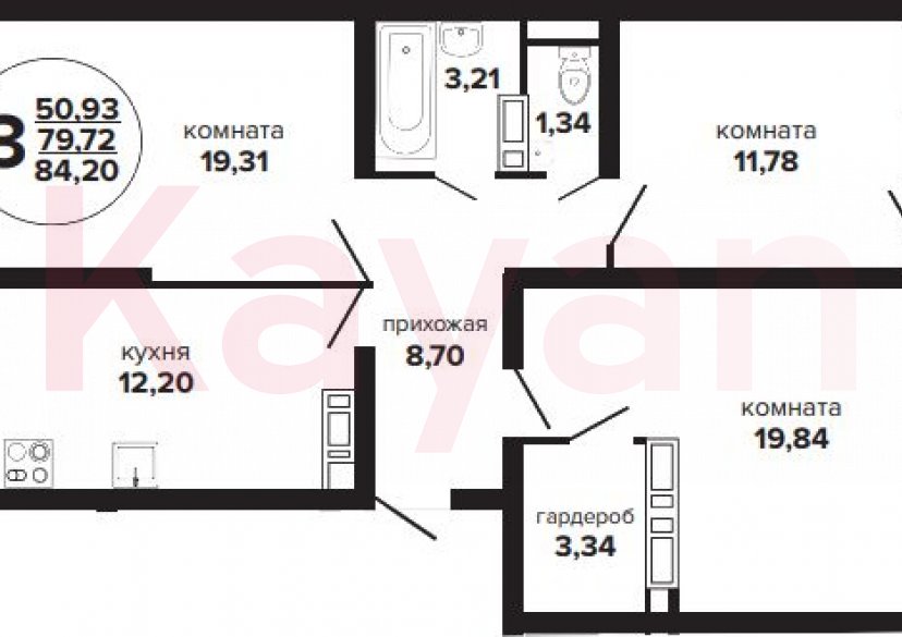 Продажа 3-комн. квартиры, 79.72 кв.м фото 0