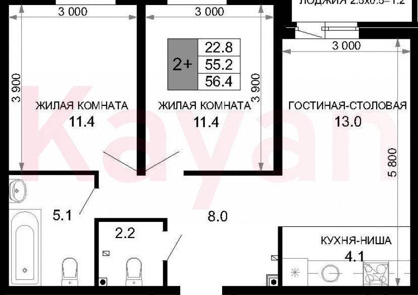 Продажа 3-комн. квартиры, 55.2 кв.м фото 0