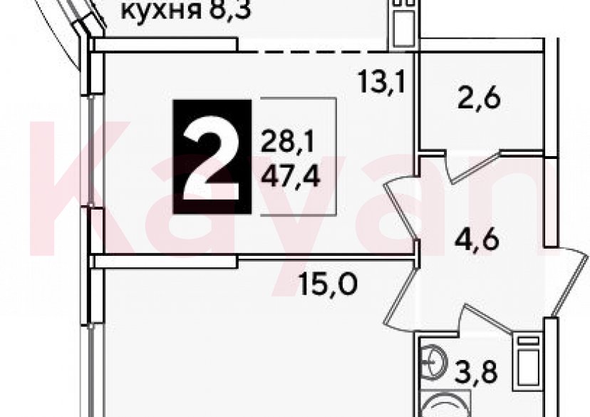 Продажа 2-комн. квартиры, 47.4 кв.м фото 0