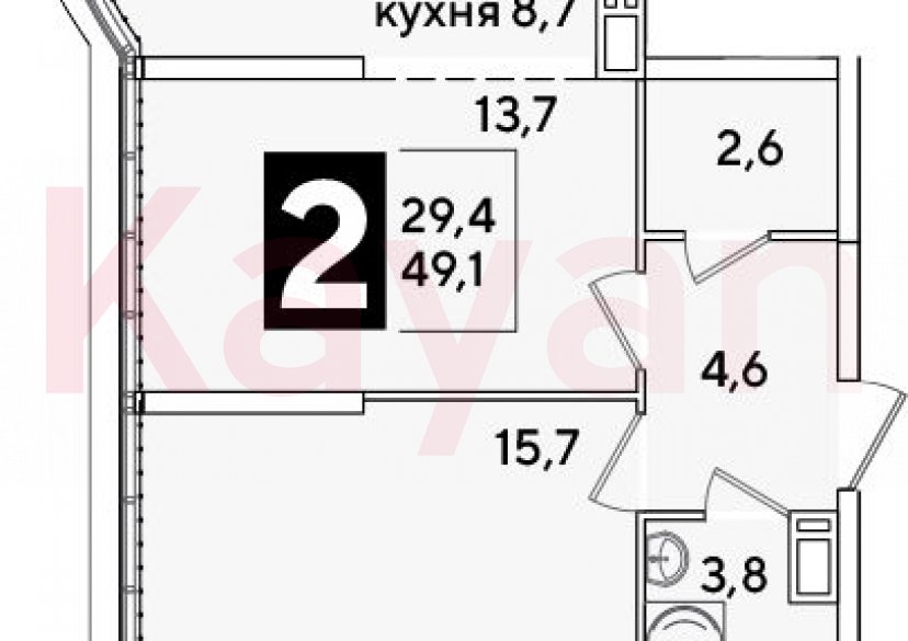 Продажа 2-комн. квартиры, 49.1 кв.м фото 0