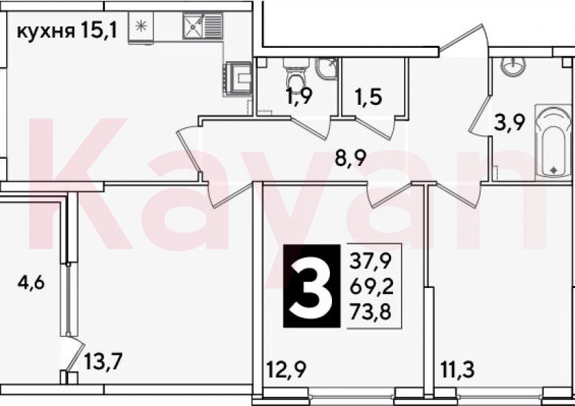 Продажа 4-комн. квартиры, 69.2 кв.м фото 0