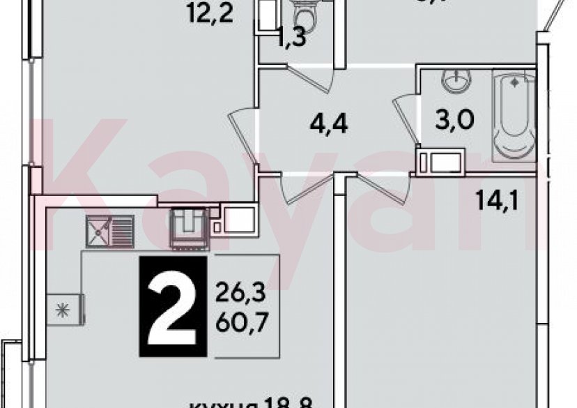 Продажа 3-комн. квартиры, 60.7 кв.м фото 0