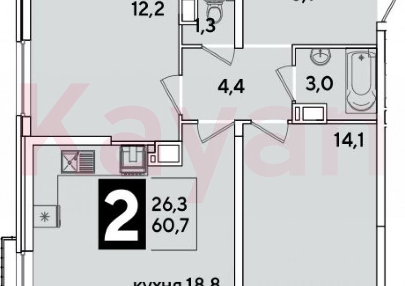 Продажа 3-комн. квартиры, 60.7 кв.м фото 0