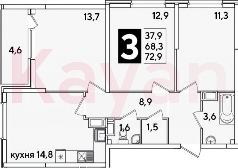 Продажа 3-комн. квартиры, 68.3 кв.м фото 0