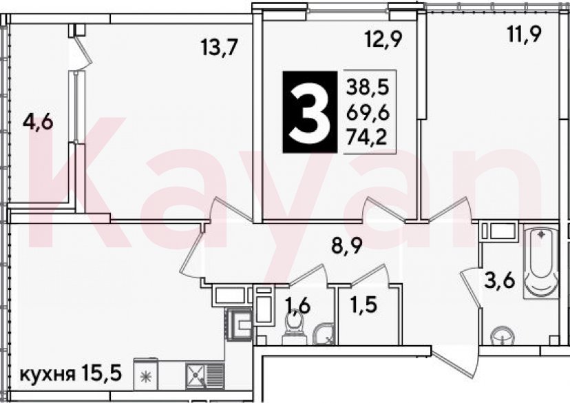 Продажа 4-комн. квартиры, 69.6 кв.м фото 0