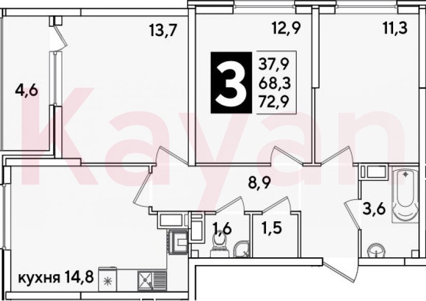 Продажа 3-комн. квартиры, 68.3 кв.м фото 0