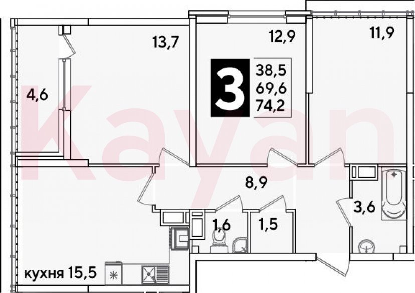 Продажа 4-комн. квартиры, 69.6 кв.м фото 0