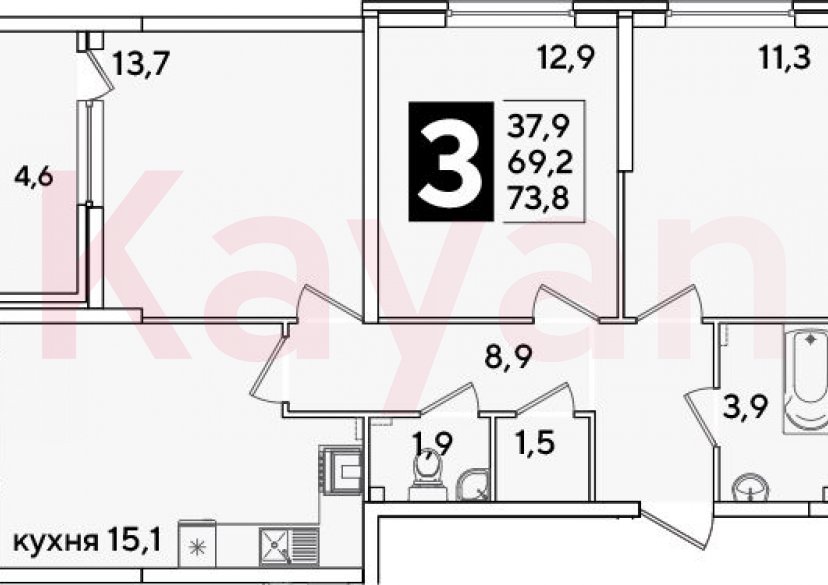 Продажа 4-комн. квартиры, 69.2 кв.м фото 0