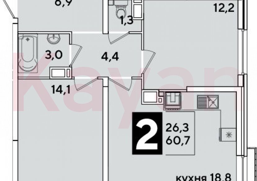 Продажа 3-комн. квартиры, 60.7 кв.м фото 0