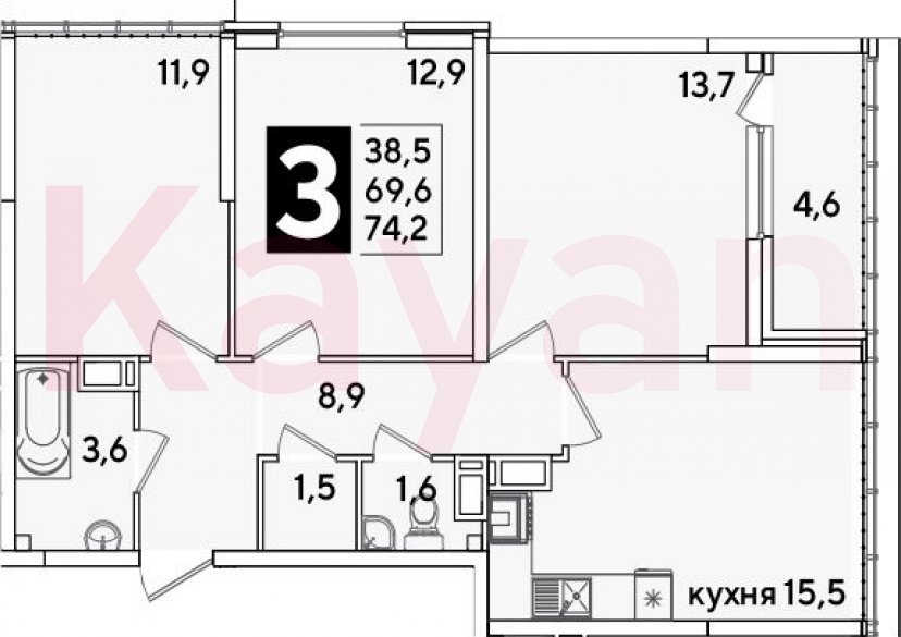 Продажа 4-комн. квартиры, 69.6 кв.м фото 0