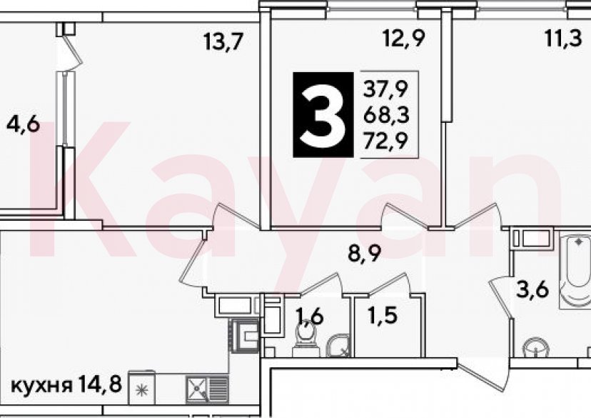 Продажа 3-комн. квартиры, 68.3 кв.м фото 0