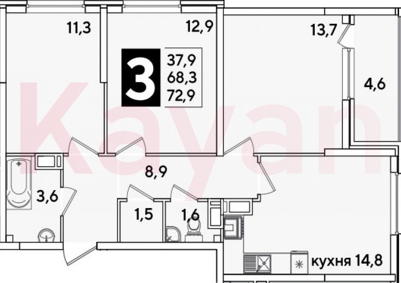 Продажа 3-комн. квартиры, 68.3 кв.м фото 0