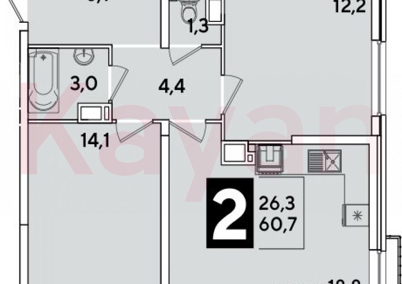 Продажа 3-комн. квартиры, 60.7 кв.м фото 0