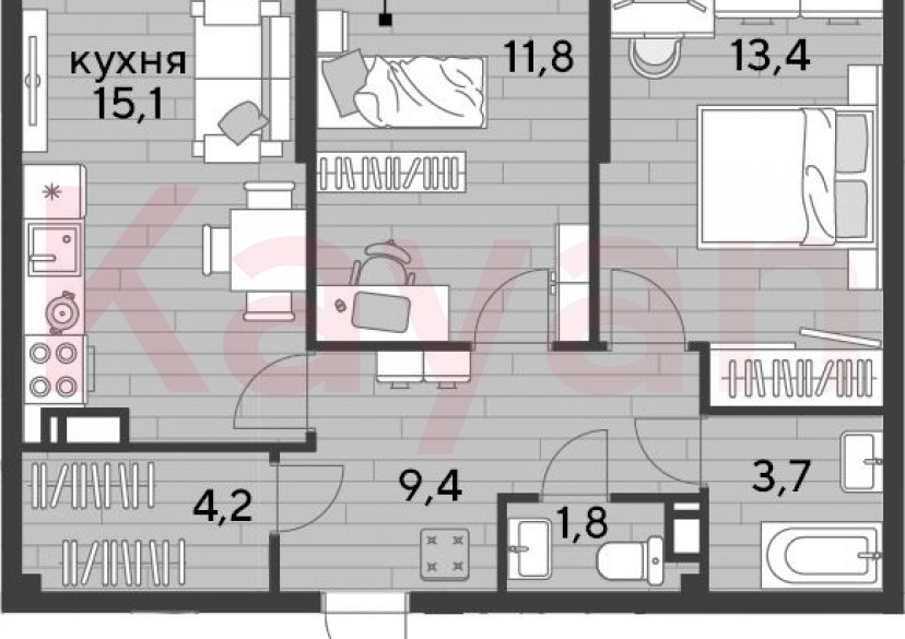 Продажа 2-комн. квартиры, 59.4 кв.м фото 0