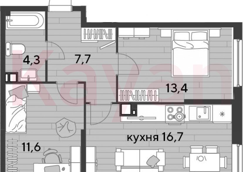 Продажа 2-комн. квартиры, 53.7 кв.м фото 0