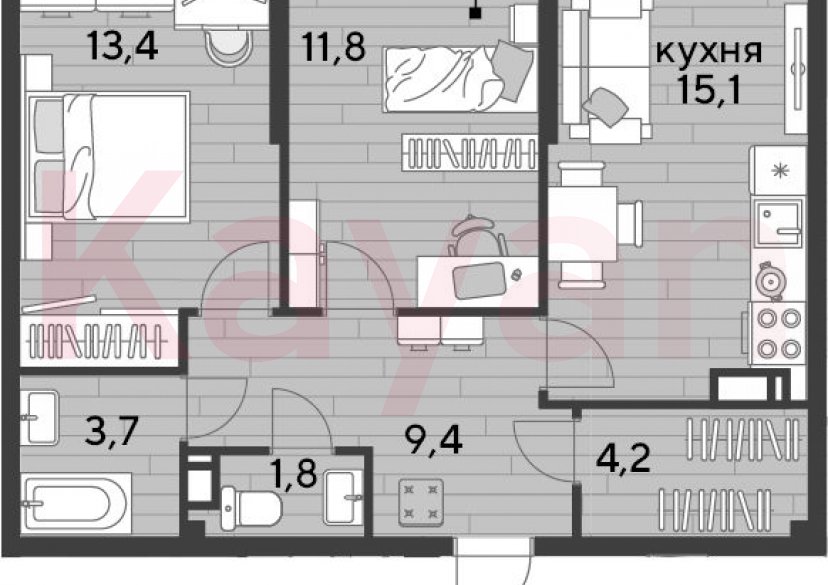 Продажа 2-комн. квартиры, 59.4 кв.м фото 0