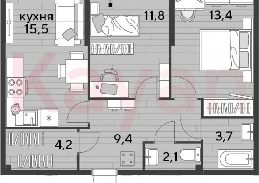 Продажа 2-комн. квартиры, 60.1 кв.м фото 0