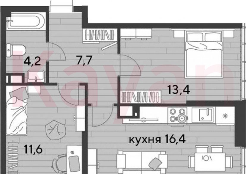 Продажа 2-комн. квартиры, 53.3 кв.м фото 0