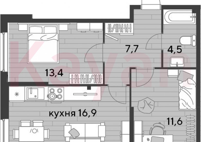 Продажа 2-комн. квартиры, 54.1 кв.м фото 0