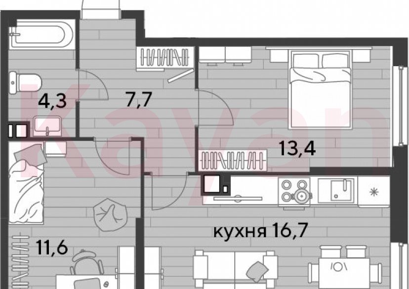 Продажа 2-комн. квартиры, 53.7 кв.м фото 0