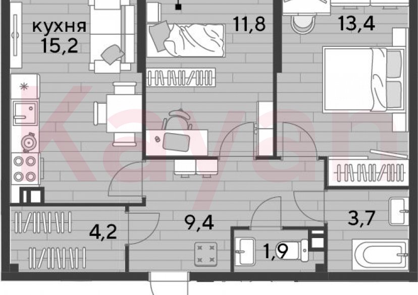 Продажа 2-комн. квартиры, 59.6 кв.м фото 0