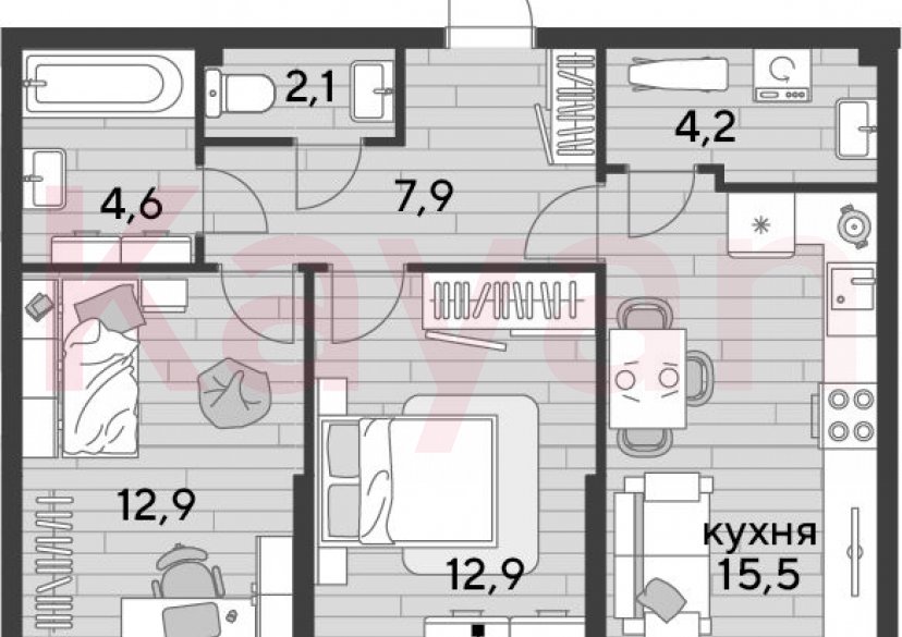 Продажа 2-комн. квартиры, 60.1 кв.м фото 0