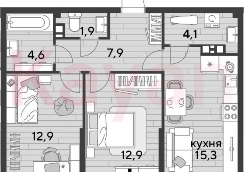 Продажа 2-комн. квартиры, 59.6 кв.м фото 0